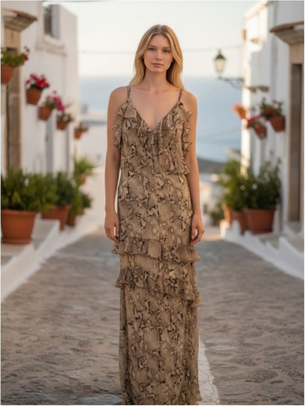 Lavender Brown Jaylee Snake Print Maxi